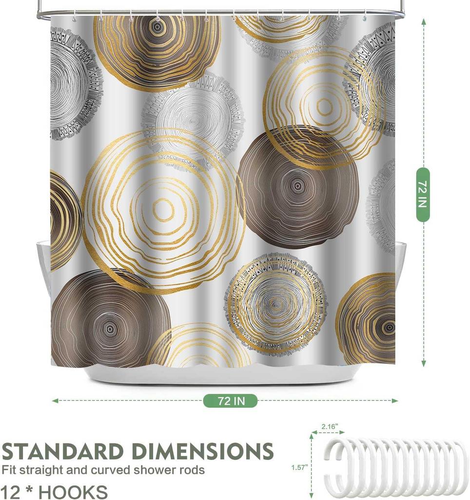 Modern Abstract Shower Curtain,Circle Geometric Pattern Shower Curtain Sets, Mid Century Style Bathroom Curtains Decor Set With