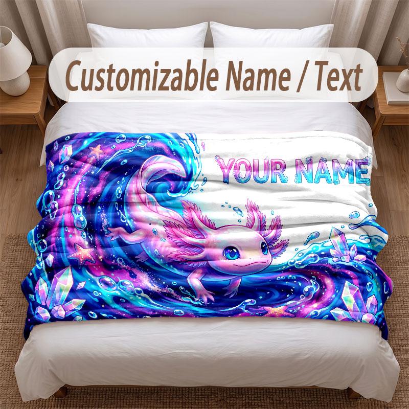 Axolotl Theme Soft Blanket Personalized Custom Name Text Print Warm Blanket Home Sofa Bedroom Decor