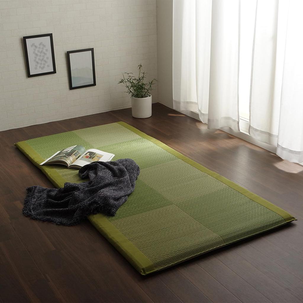 IKEHIKO Noah Easy Igusa Sheet Pad, Single, Green, Approx. 90 x 200cm, Made in Japan, Filling: 40mm Solid Cotton #7557909
