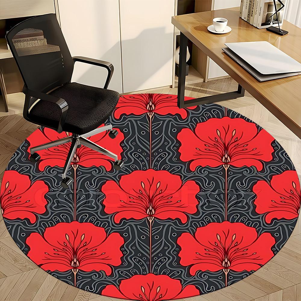 

1PC Red Floral Pattern Chair Carpet for Office, Indoor Non-Slip Washable Carpet, Soft Comfortable Mat For Office Room yy250930152 80cm by 80cm