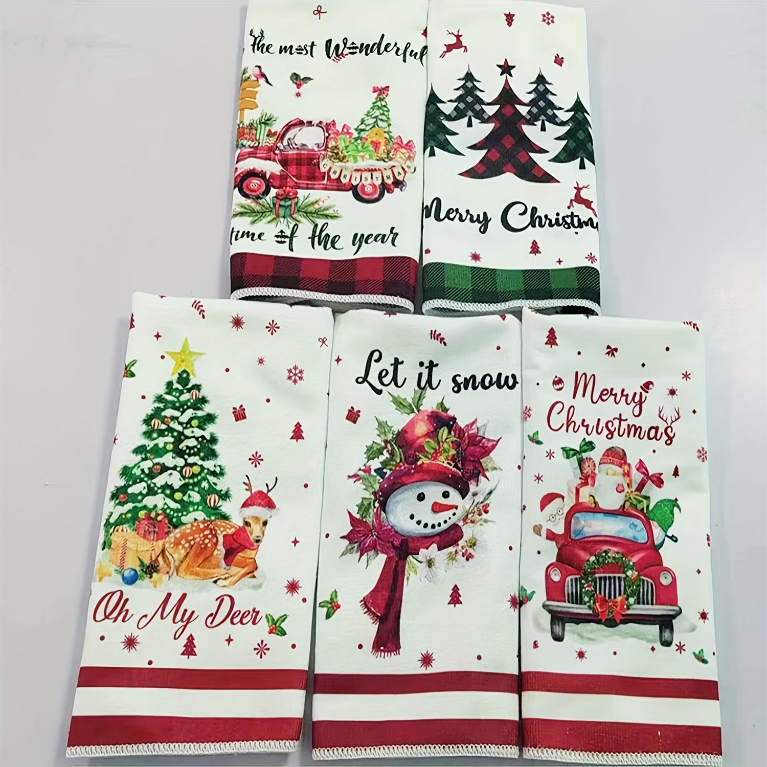 

5pcs Holiday Christmas Towel Set - High Absorbency Microfiber,Snowflake and Heart Design Perfect for Bathroom Holiday Decoration