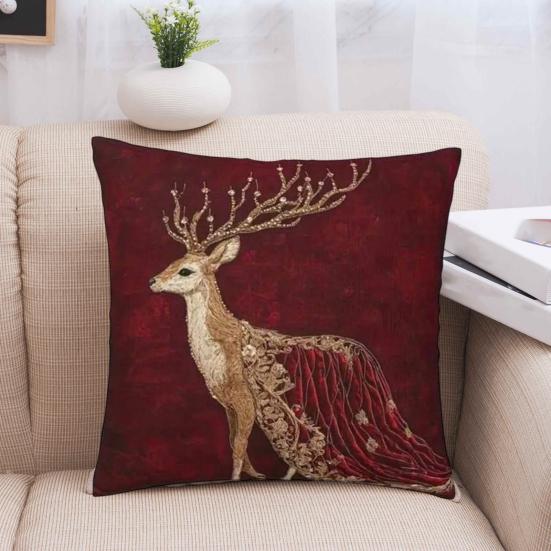 Kissenbezug Abnehmbares Waschbares Design Weicher Atmungsaktiver Stoff 2D Sika Hirsch Muster Kissenbezug Vielseitige Heimdekoration