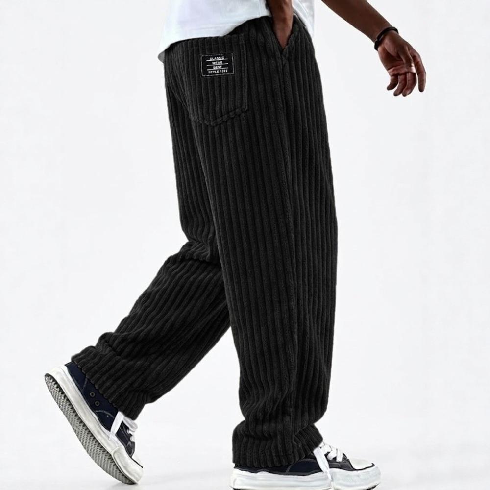 Autumn new men's retro vertical striped corduroy loose straight casual trousers