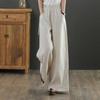 Women's High Waist Linen Cotton Blend Wide Leg Pants Elastic Waist Loose Fit Casual Trousers