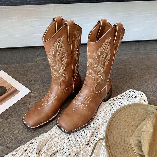 

Модные женские полусапоги на среднем каблуке, слипоны, весна-осень, удобные и элегантные, водонепроницаемые, из ПУ, женские сапоги до середины икры, распродажа 40