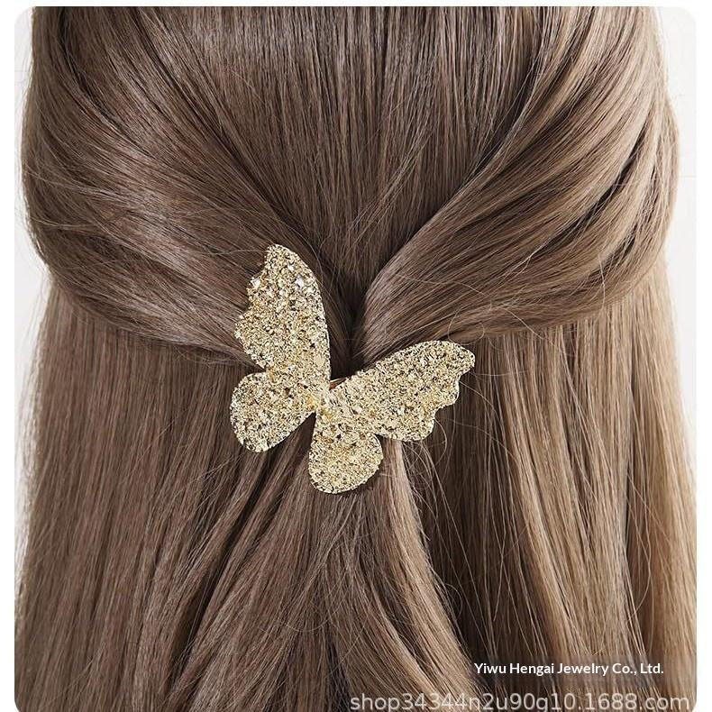 Women's European American Minimalist Style butterfly Hair Clip Textured Electroplated Metal Surface Versatile Spring Clip Hair