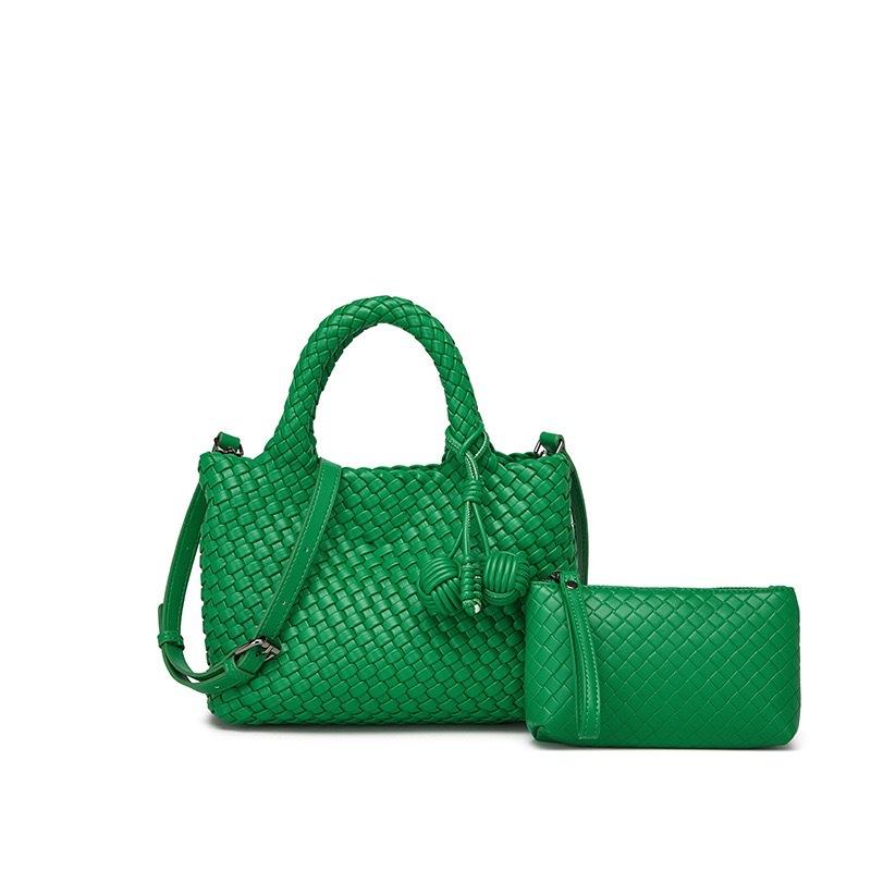 High Texture Pure Hand-Woven Bag Double Handbag Spring And Summer Soft Leather Women'S Bag Fashion Shoulder Messenger Bag