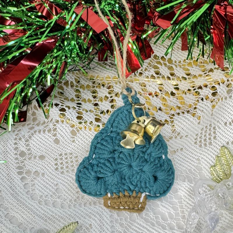 1pcChristmas Tree Car Rearview Mirror Pendant Handwoven Car Interior Decoration Holiday Party Bell Bag Pendant Gift