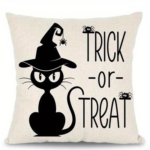Home Decor Spooky Cat and Halloween-themed Pillow Covers Pattern Cushion Cover Suitable for Sofa Bedroom Car Pillow Cover