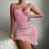Sexy Lace Sheer Babydoll Dress for Women See Through Chemise Mesh Nightgown Mini Dress Spaghetti Strap