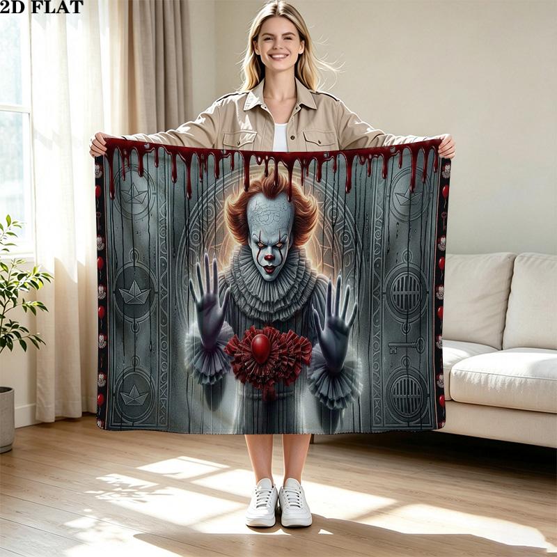 It Clown Print Flannel Blanket High Quality Warm Comfortable Cover for All Seasons Perfect for Gifts Home Decor