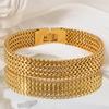 Men Stainless Steel Wide Mesh Chain Bracelet Gold Plated Woven Pattern Bangle Luxury Italian Style Jewelry Gift Valentine's Day