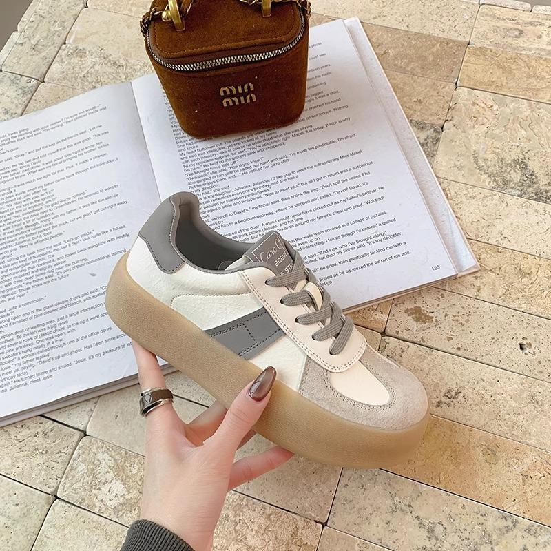 Leather Platform Women's Board Shoes Spring New Muffin Little White Shoes Height Increase Versatile Sports and Leisure Shoes