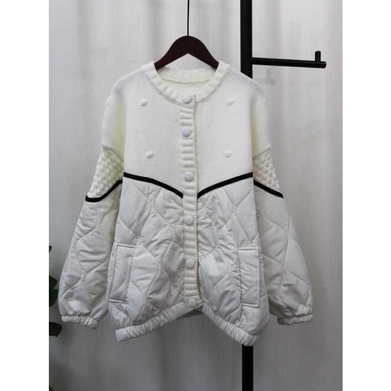 Splicing Cotton Clothes Knitted Cardigan Autumn and Winter New Design Sense Loose Lazy Wind Sweater Jacket Women