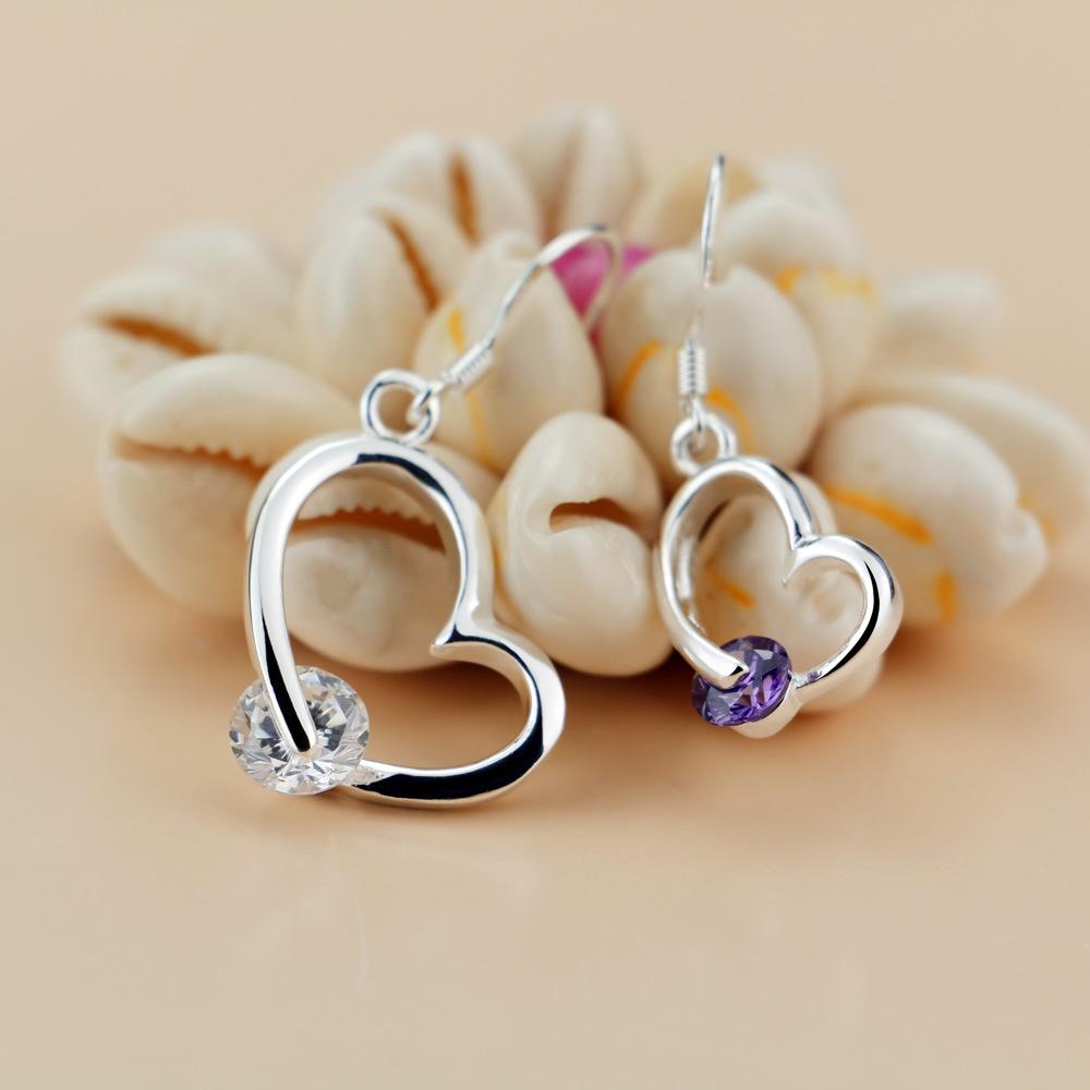 Silver Heart-Shaped Purple Crystal Zircon Earrings Women'S Minimalist Geometric Earrings Platinum-Plated Ear Hook Jewelry