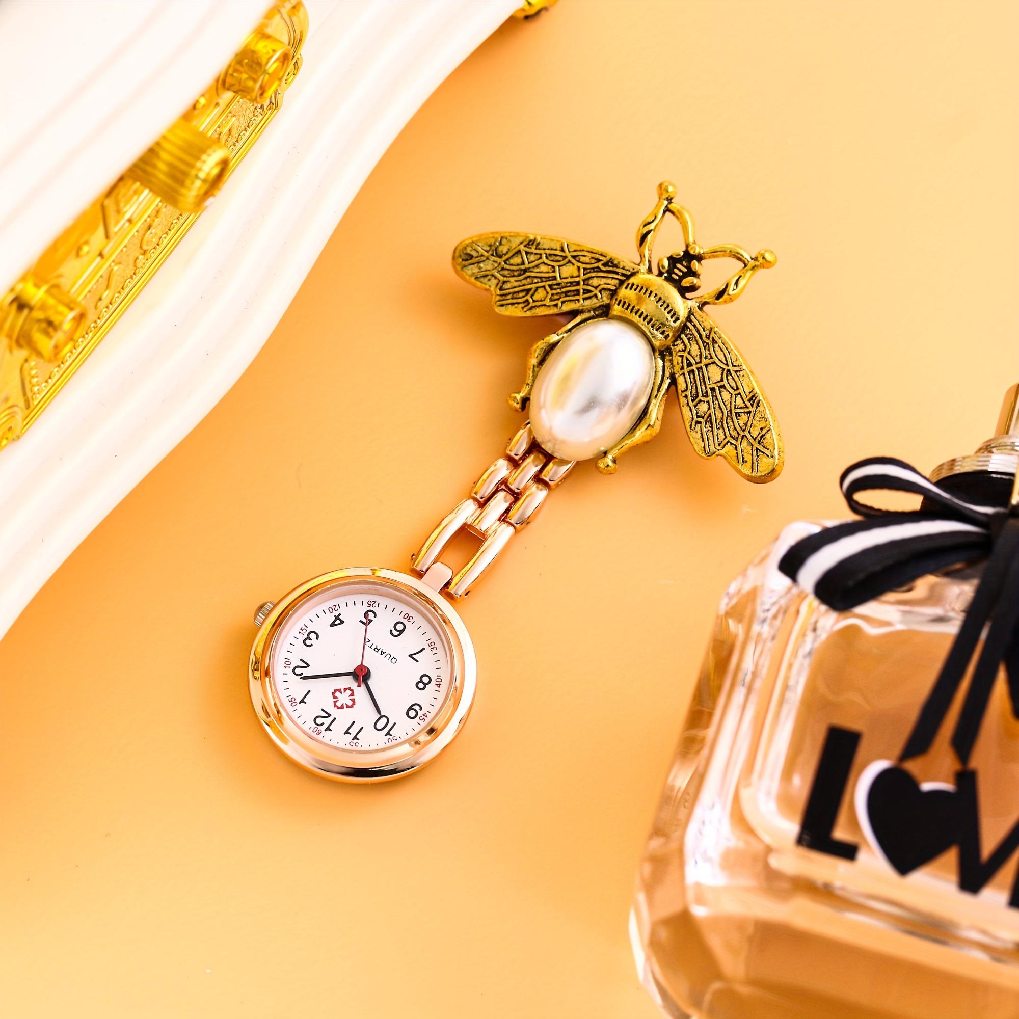 

Cartoon Bee Hanging Watch Nurse Hanging Watch Butterfly Pocket Watch Portable Male and Female Student Chest Watch Pin Table слонова кістка