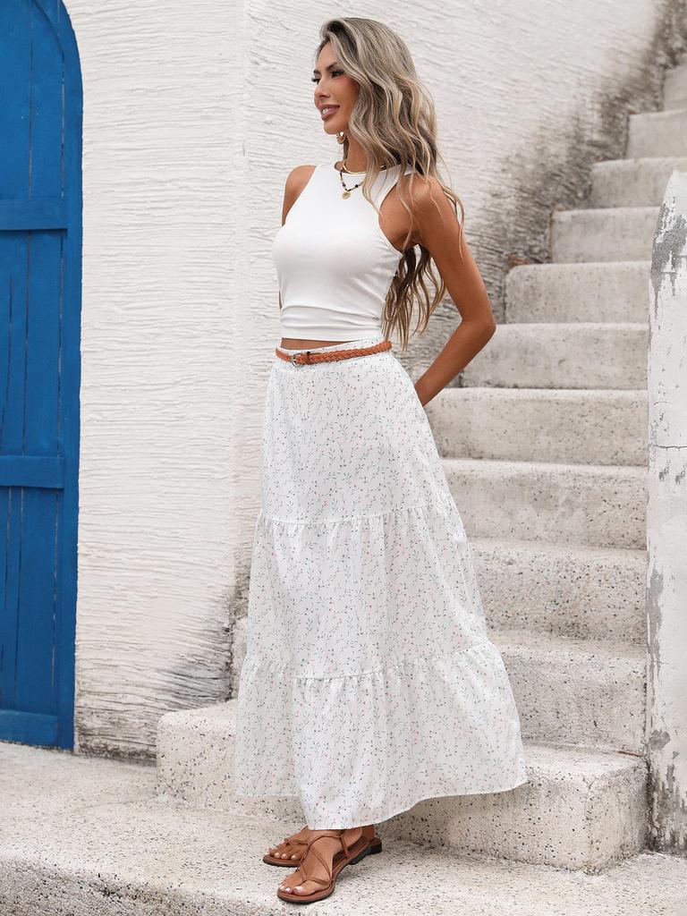 Sweet Resort Style Sleeveless Tank Top & Floral Print Skirt Set - TEMU2026