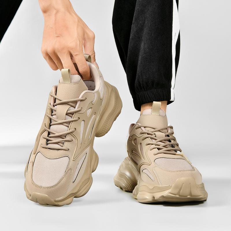 Neue Sneaker mit weicher Sohle, Frühling, verschleißfest, Herrenschuhe, Schwarz, Dicke Sohle, Freizeitschuhe, Mesh, Dad Shoes