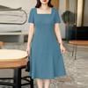Women Summer Square Collar Casual Short Sleeve Dress