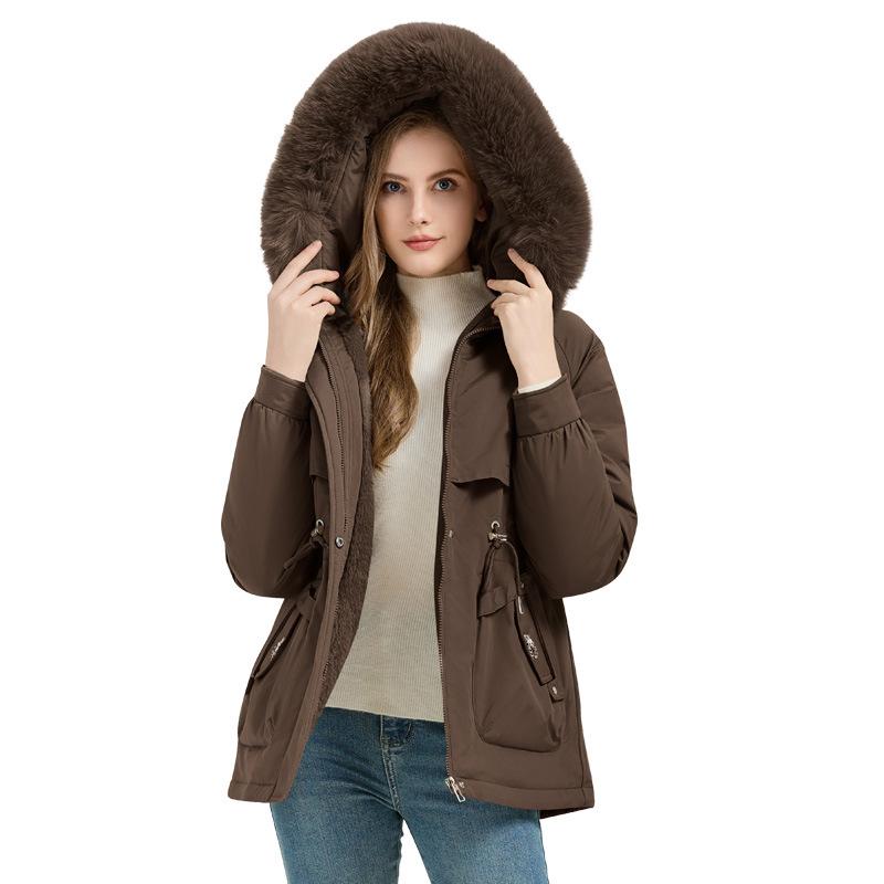 

Winter New Hooded Parka Cotton Coat Versatile Simple Detachable Fur Collar Jacket XXXL