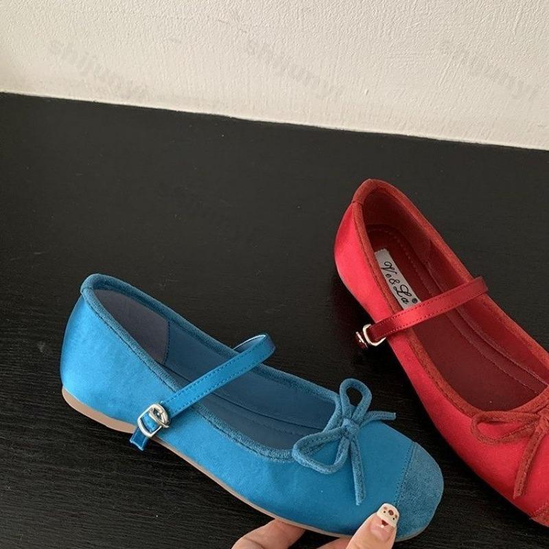 Bow-knot Mary Janes Women's Shoes Height Increasing 2025 Spring New Buckle Strap Ballet Dance Shoes Round Toe Comfortable Flats