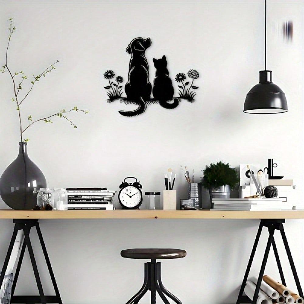 Minimalist Iron Wall Art Dog Cat Dandelion Farmhouse Style Pet Lovers Home Decor