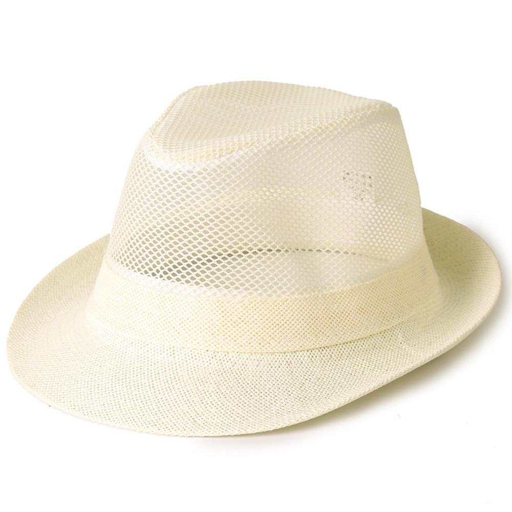Διαπνέον Πλεκτό Ψάθινο Καπέλο Ελαφρύ Καπέλο Παραλίας Jazz με Υφή Λιναριού Κοίλο Καπέλο Ηλίου για Υπαίθριες Δραστηριότητες