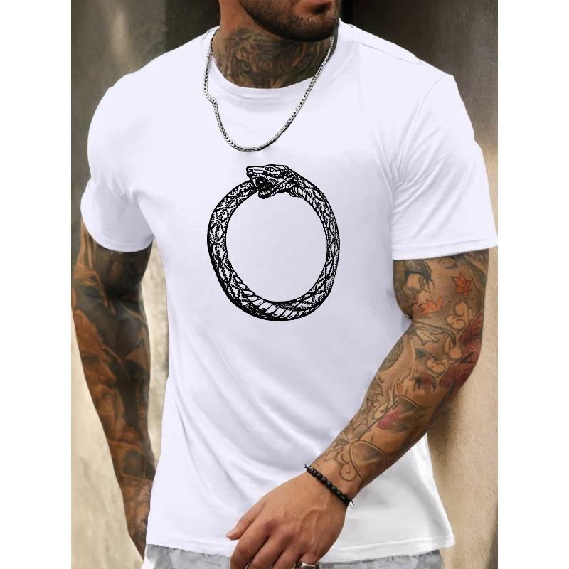 European Size Men's Ouroboros Pattern Summer Casual Crew Neck Short Sleeve T-Shirt