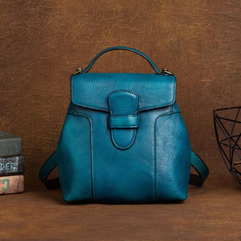 

2025 Vintage Leather Shoulder Crossbody Bags For Women Luxury Backpacks Chinese Style Solid Female Backpack Travel Commuting Bag 19-9-26 cm синий