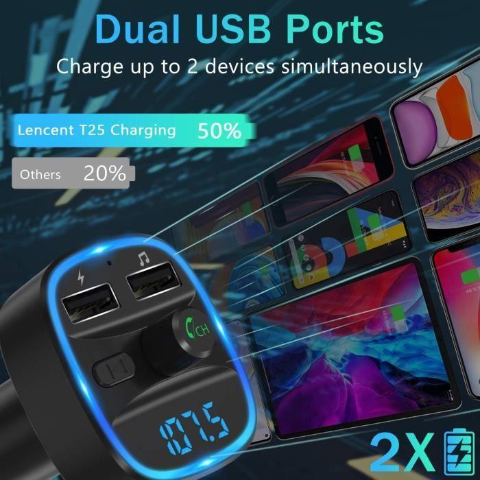 Bluetooth FM Transmitter, Bluetooth MP3 Player Wireless Radio Adapter Car FM Transmitter Kit Charger, Hands-Free Call, 2