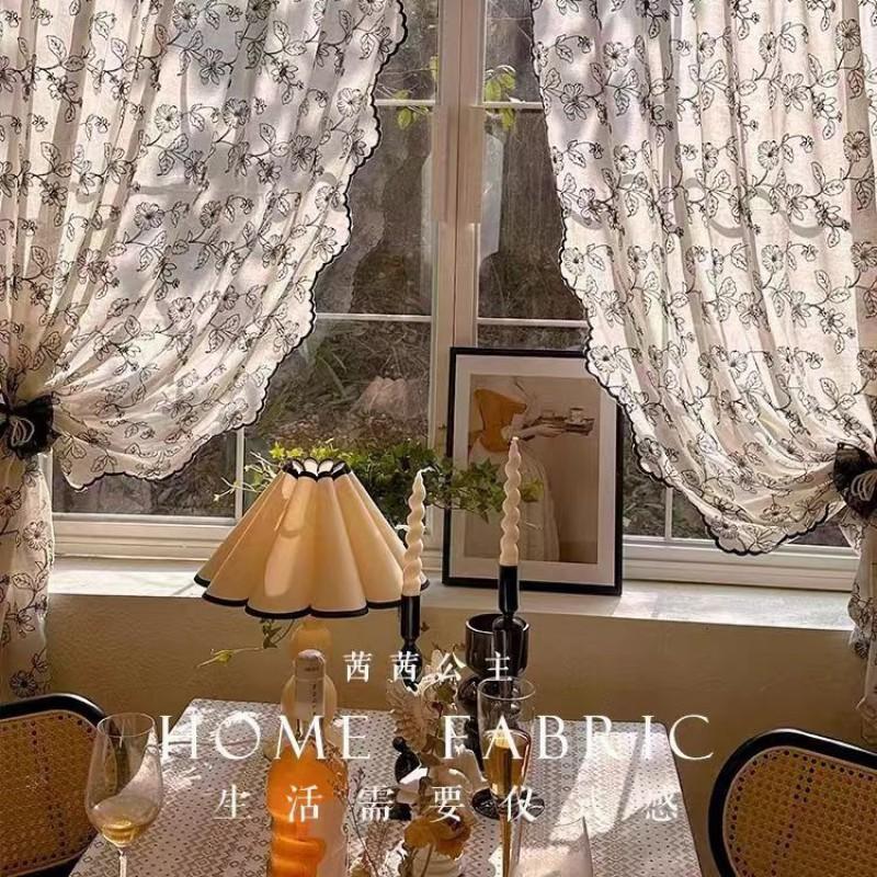 French Lace Embroidered Curtain Semi-Sheer Bedroom Living Room No Drill Installation Window Drapes