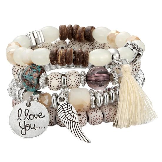 4Pcs/Set Bohemia Style Wing Bracelet Beads Jewelry Women Bangle Party Gift