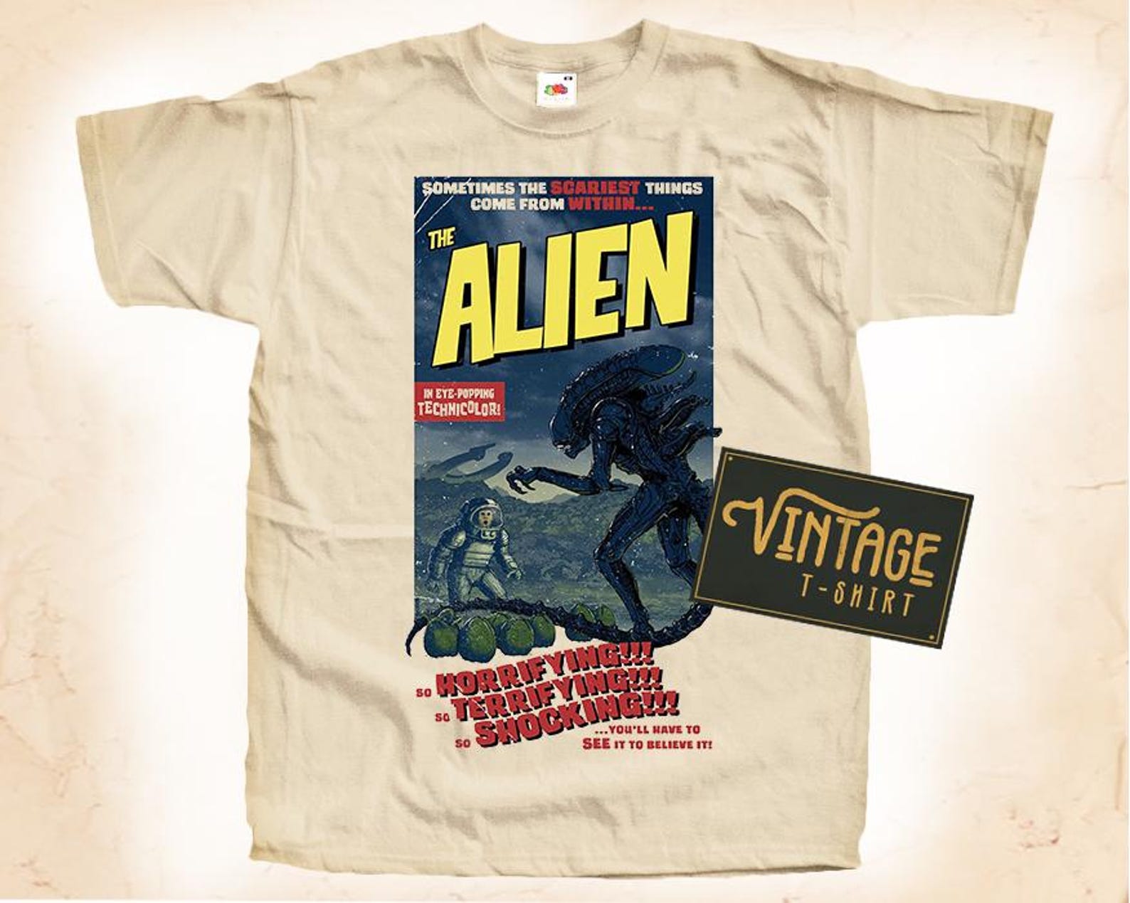 SALE Alien T-Shirt Vintage Natural color Men s T-Shirt DTG Digital Print SIZES S M