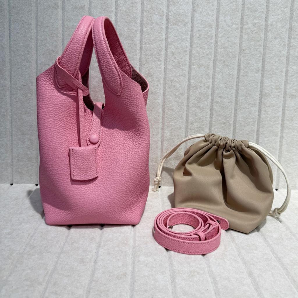 2025 new first-layer cowhide ruff vegetable basket handbag lazy wind shoulder messenger soft bag versatile bucket bag