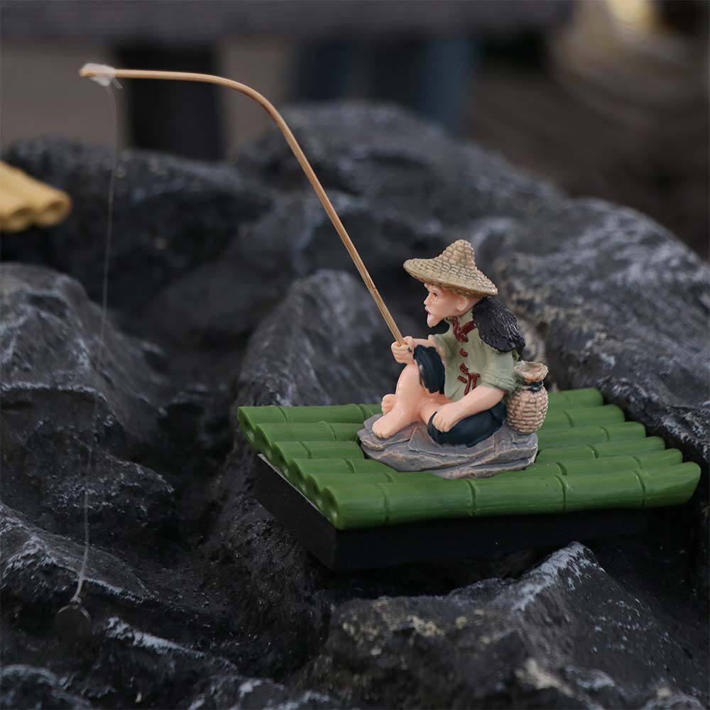 Realistic Fisherman Figurine Auto-Floating Fish Tank Decorations Creative Fishing Ornament Office