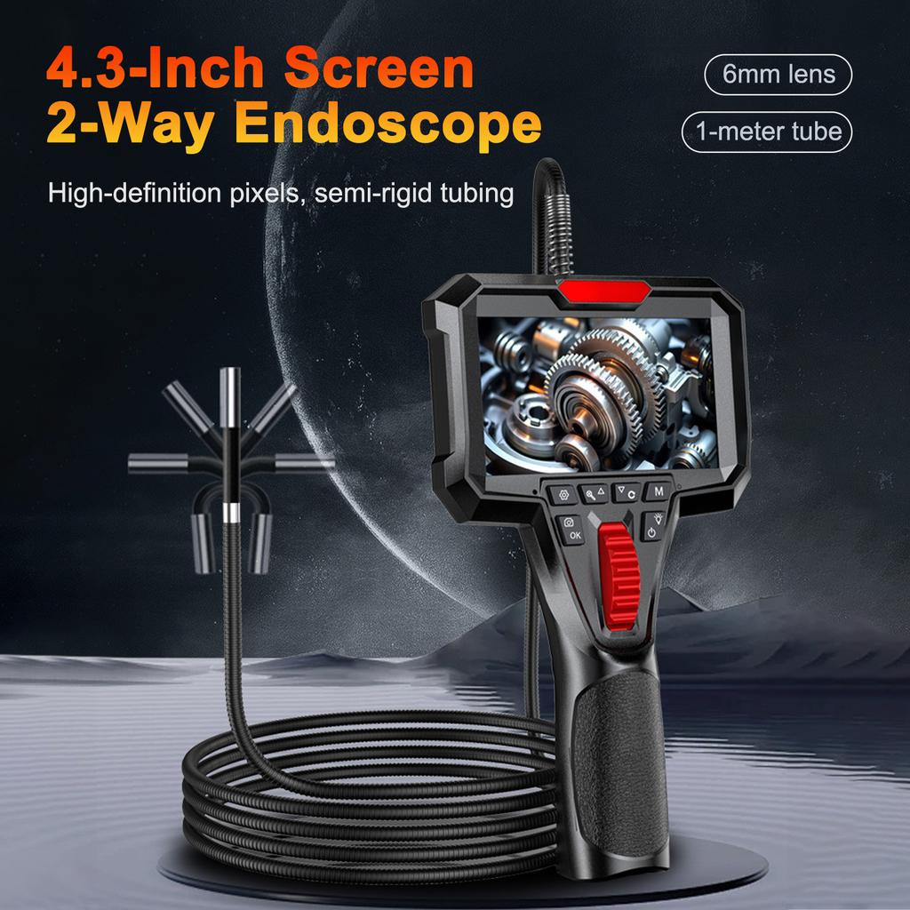 Endoscope Camera, 1080P Borescope with 4.3  HD Screen, LED Lights, 3.28ft Semi Rigid Tube, Two Way Articulating