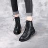 Johnature British Style Black Short Boots With Side Zipper Versatile Genuine Leather Soft Soled Women's Boots
