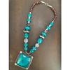 Antique Silver Oxidised Tribal Tibetan Bohemian Jewellery Tibetan Stone Necklace(Black White Tribal Beads with Mint Stone) (Sea Green)