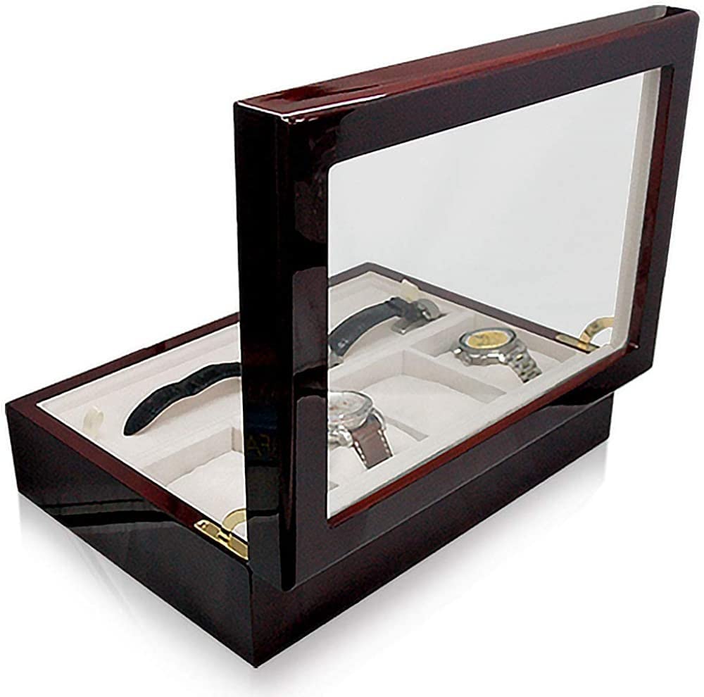 IGIMI Luxury Watch Storage Wooden Holds 6 with Brown Wood Grain Grace Leather Can Store 2 Watches Gift Wrapping Available Box, Case, Watches, Window,