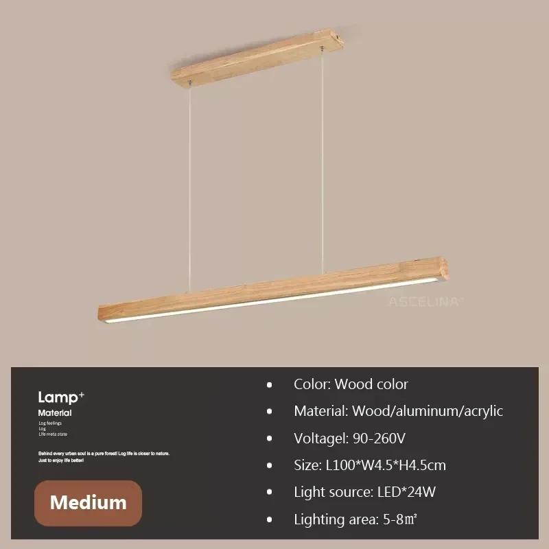 DAMIASMIL LED Pendant Light Dining Table Lamp Wood Long Strip Suspension Chandelier for Living Dining Room Lighting Fixture