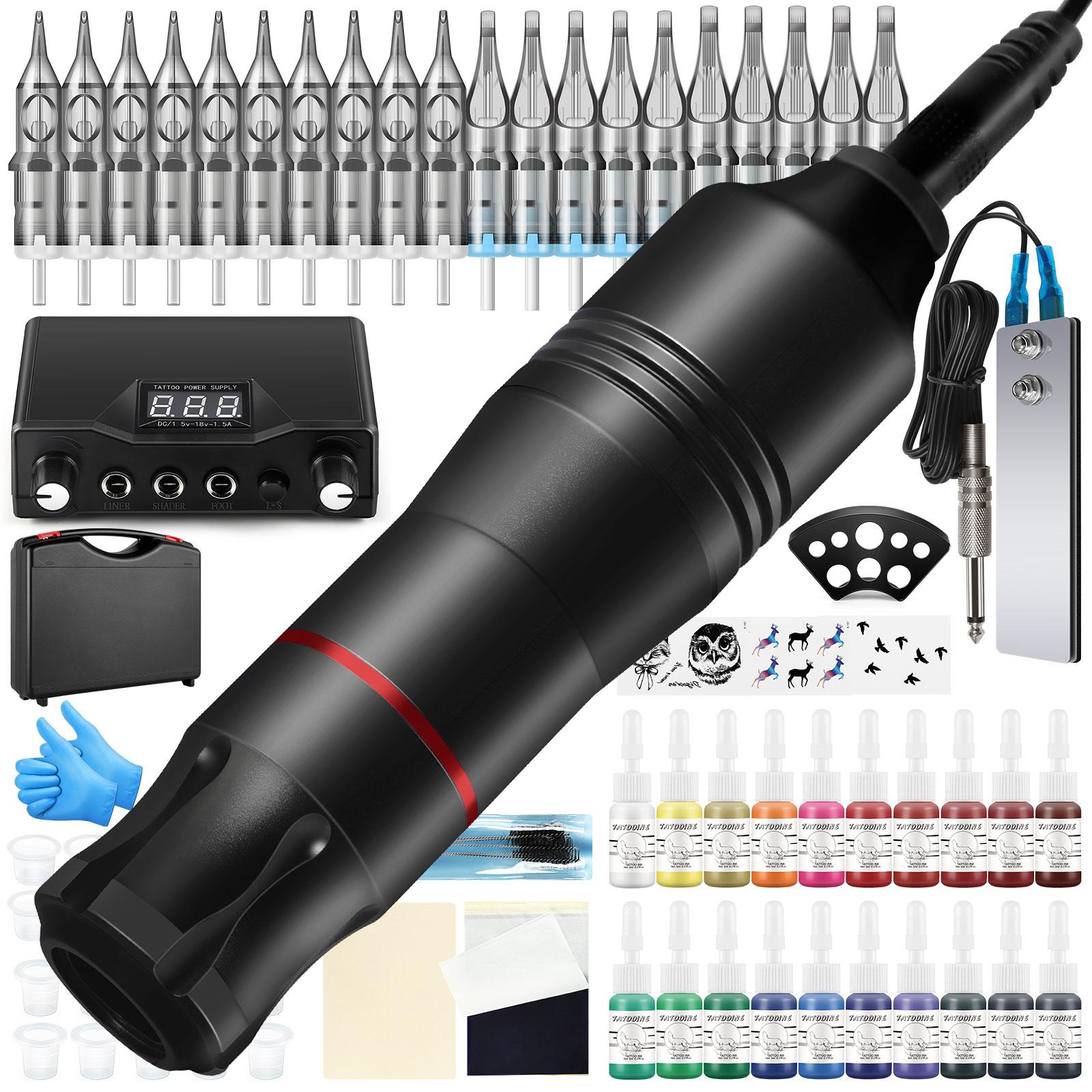 

Полные инструменты для татуировки с тату-ручкой и источником питания. Полный набор аксессуаров для татуировки. 20 шт. 5 мл Набор чернил для татуировки для макияжа боди-арта