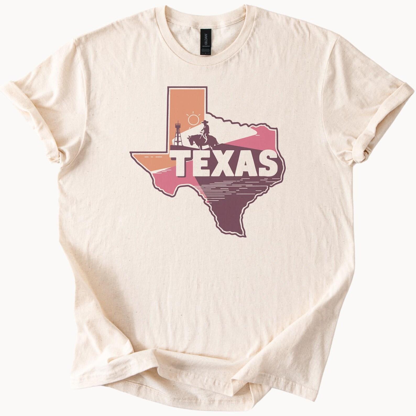 Texas Graphic T Shirt Cowboy Sunset State Outline Western Rodeo Oil Rig Desert Landscape Unique Texas Souvenir Gift Shirt 110