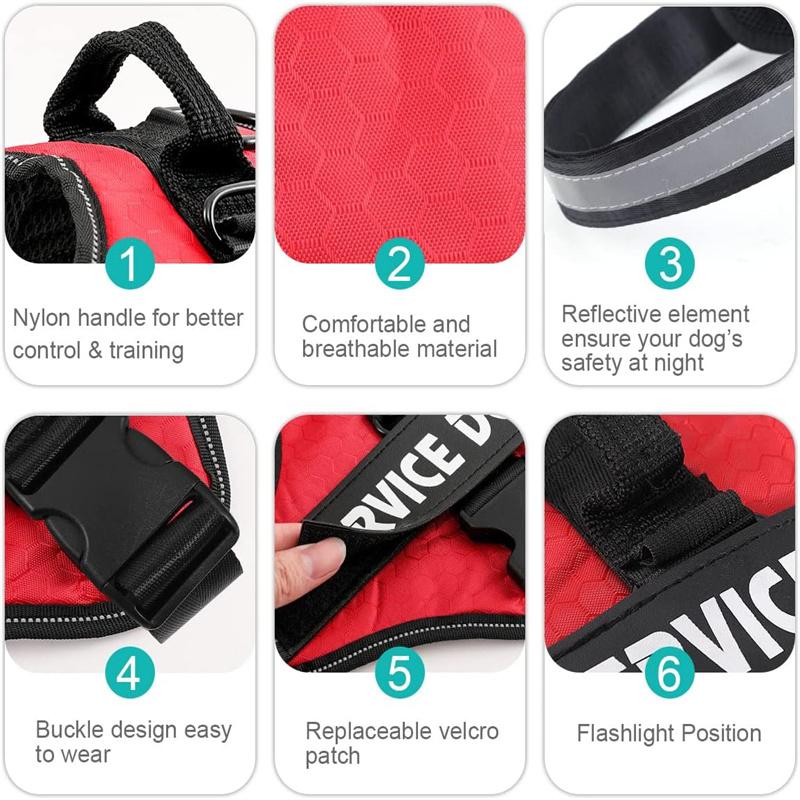 Szelki dla psa służbowego, bez ciągnięcia, łatwe zakładanie i zdejmowanie, odblaskowe, oddychające, 3M, łatwe w regulacji, odpowiednie dla małych, średnich i dużych psów