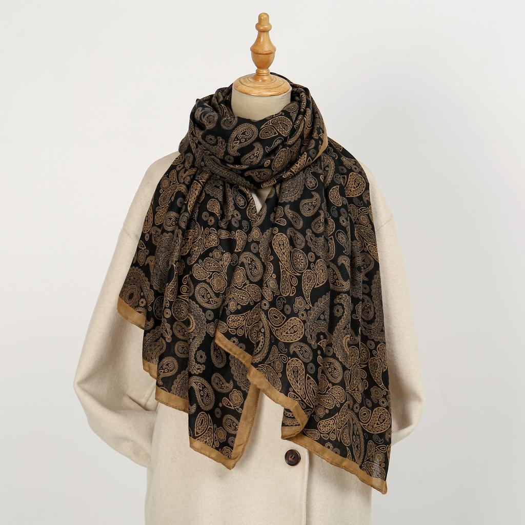 190*75Cm Bib Size Paisley Cotton Linen Scarf Muslim Hijab Women Ethnic Cashew Pattern Shawl Head Wraps Elagant Female Headscarf