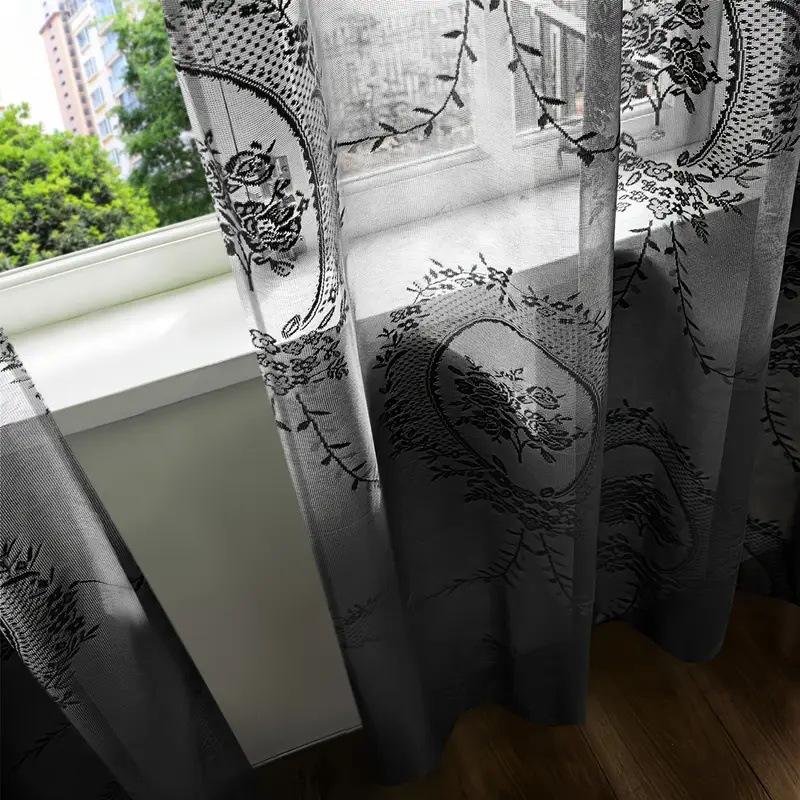 Black Knitted Lace Embroidered Curtain for Bedroom & Living Room