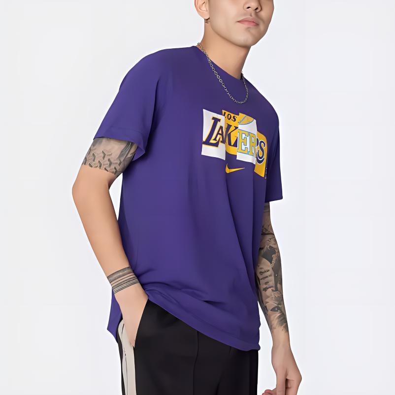 Nike Los Angeles Lakers Casual Print Crew Neck T-Shirt Men Tops Purple DA7479-547