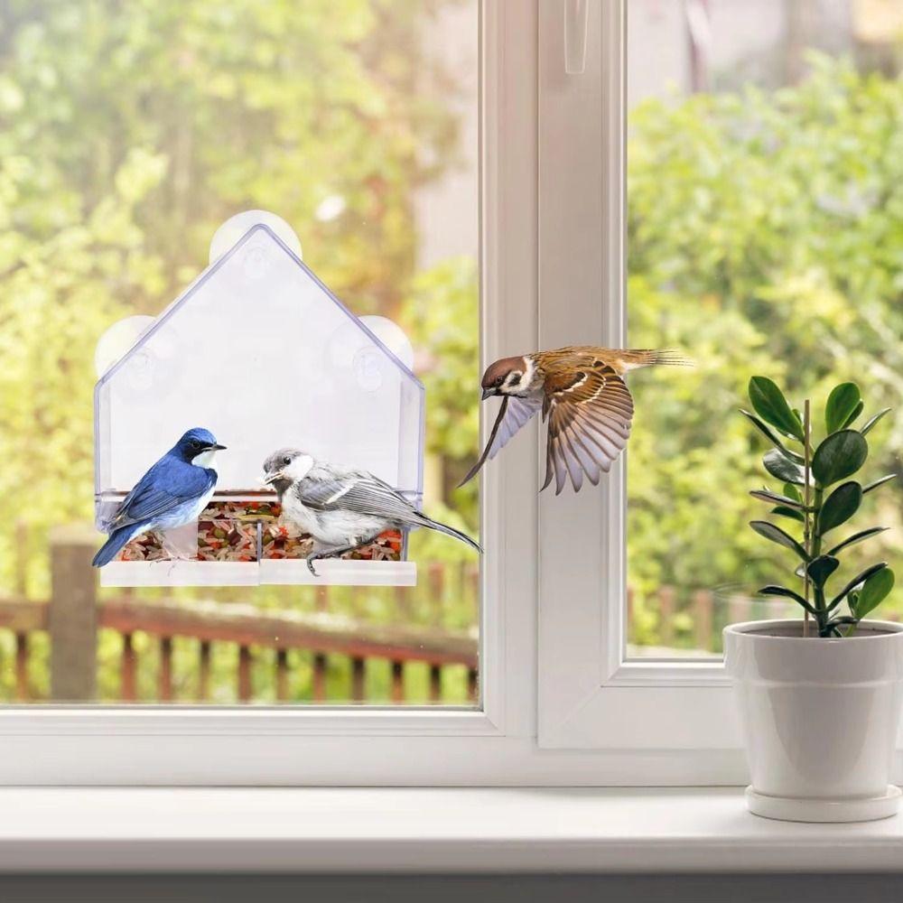 Plastic Window Bird Feeders Clear Window Bird House Windowsill Birdfeeders for Conure Budgie