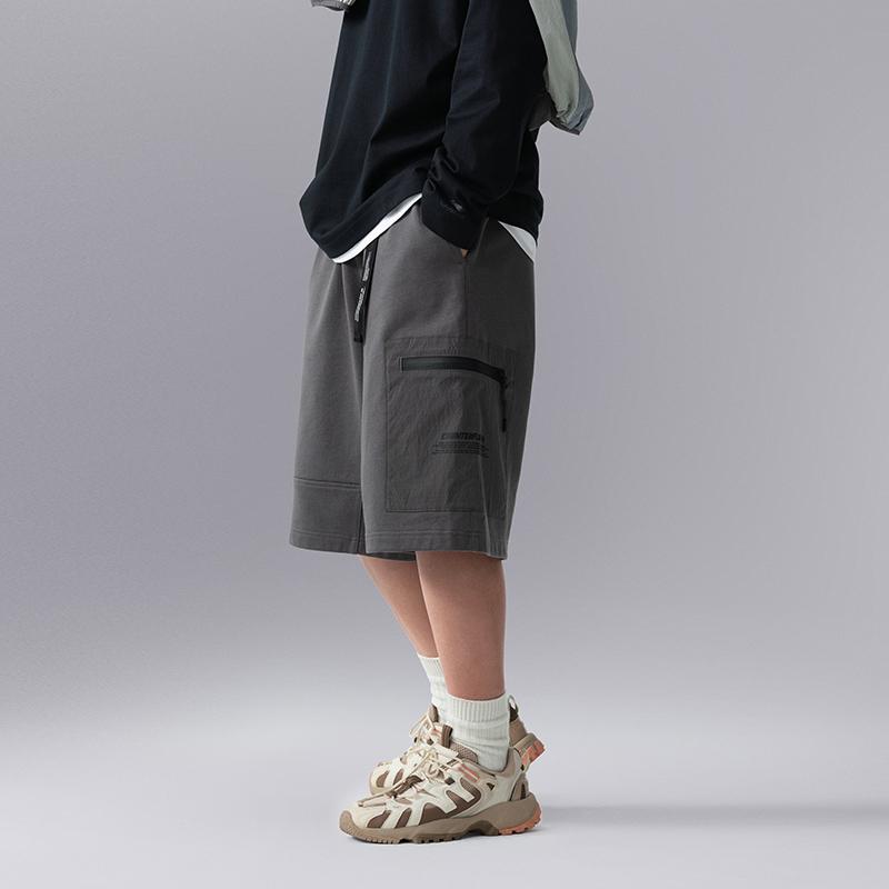 Li Ning CF Playful Attitude Letter Print Straight Leg Knitted Casual Shorts Men shorts Gray AKSU641-1