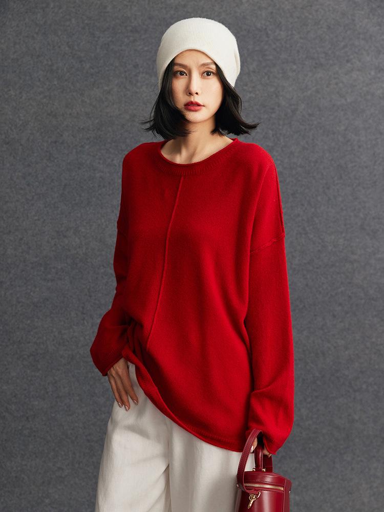 Women's 2026 Autumn/Winter Loose Knit Sweater with Round Neck and Rolled Hem