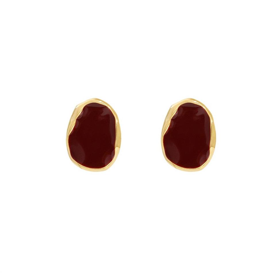 Big Winered Color Irregular Geometry Bean Stud Earrings for Women Ear Jewelry Accessory Girl Gift